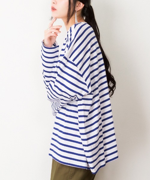 RCD（アールシーディー）の「BIGボーダーロングスリーブTシャツ（Tシャツ/カットソー・レディース・グレー×ホワイト/ブルー系その他5/ブラック×ホワイト・M-L/LL～3L）」の11枚目の写真