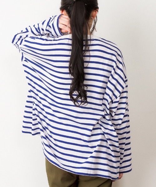 RCD（アールシーディー）の「BIGボーダーロングスリーブTシャツ（Tシャツ/カットソー・レディース・グレー×ホワイト/ブルー系その他5/ブラック×ホワイト・M-L/LL～3L）」の12枚目の写真