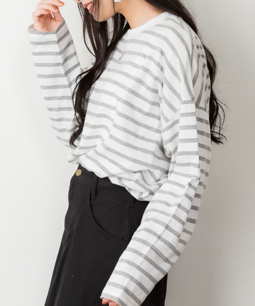RCD（アールシーディー）の「BIGボーダーロングスリーブTシャツ（Tシャツ/カットソー・レディース・グレー×ホワイト/ブルー系その他5/ブラック×ホワイト・M-L/LL～3L）」の8枚目の写真