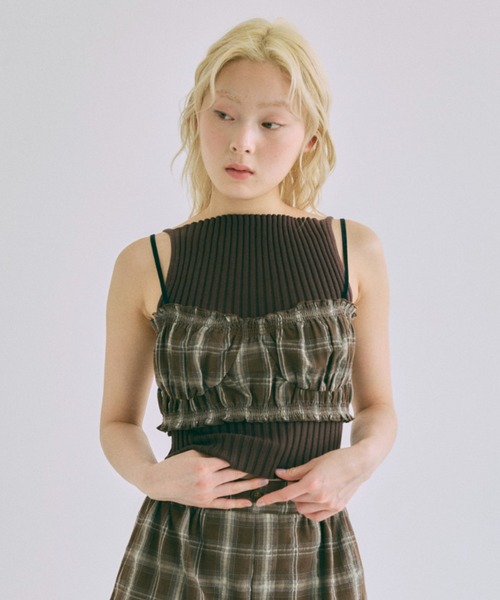 EN NEUME(エンノイム)の「【Set Up】Gather Checked Bandeau(その他トップス・レディース・ブルー/ブラウン/チャコール・FREE)」の1枚目の写真