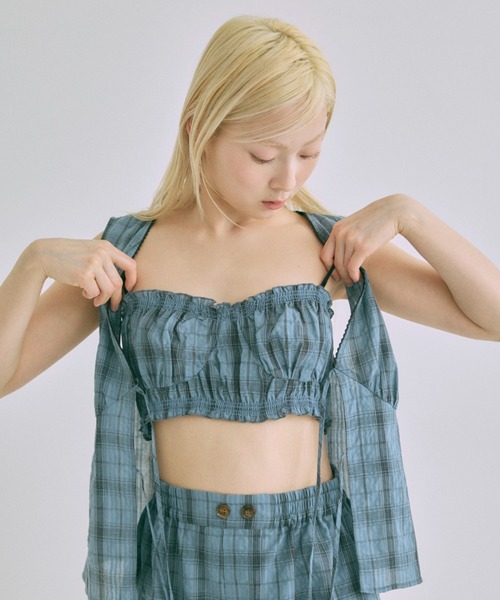 EN NEUME(エンノイム)の「【Set Up】Gather Checked Bandeau(その他トップス・レディース・ブルー/ブラウン/チャコール・FREE)」の3枚目の写真