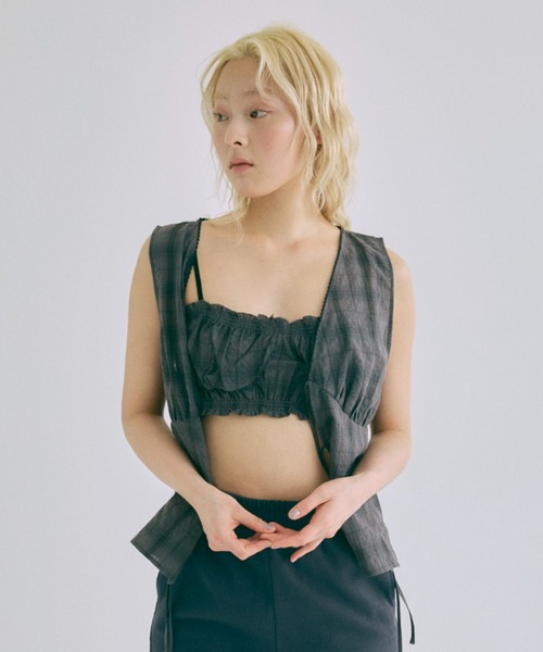 EN NEUME(エンノイム)の「【Set Up】Gather Checked Bandeau(その他トップス・レディース・ブルー/ブラウン/チャコール・FREE)」の9枚目の写真