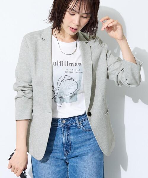 INDIVI（インディヴィ）の「【SETUP可能／快適／シワになりにくい】リネンライクジャケット（テーラードジャケット・レディース・ライトグレー系3/ネイビー/アイボリー・38/15 /13）」の2枚目の写真