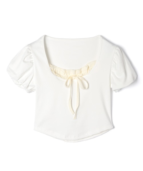 M DOLLY(エムドリー)の「Layered luna ribbon tops/レイヤードルナ リボントップス(Tシャツ/カットソー・レディース・ブラック/ホワイト・FREE)」の16枚目の写真