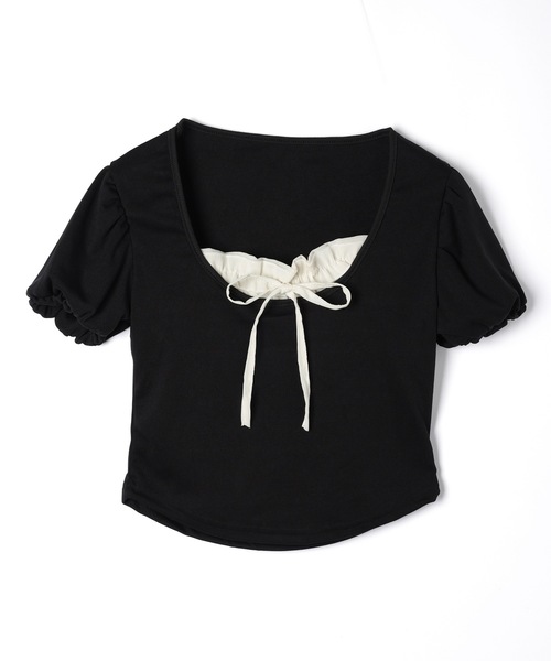 M DOLLY(エムドリー)の「Layered luna ribbon tops/レイヤードルナ リボントップス(Tシャツ/カットソー・レディース・ブラック/ホワイト・FREE)」の17枚目の写真