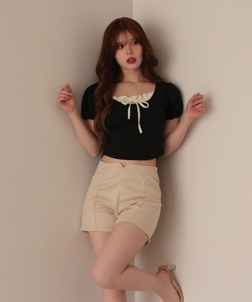 M DOLLY(エムドリー)の「Layered luna ribbon tops/レイヤードルナ リボントップス(Tシャツ/カットソー・レディース・ブラック/ホワイト・FREE)」の8枚目の写真