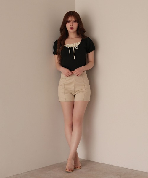 M DOLLY(エムドリー)の「Layered luna ribbon tops/レイヤードルナ リボントップス(Tシャツ/カットソー・レディース・ブラック/ホワイト・FREE)」の9枚目の写真