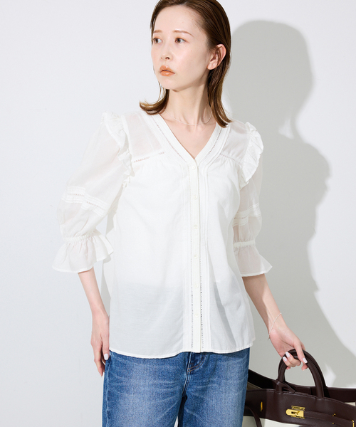 SLOBE IENA(スローブイエナ)の「《WEB限定/追加》コットンレーヨンレースブラウス(シャツ/ブラウス・レディース・ブラック/ホワイト/ブラウン・FREE)」の7枚目の写真