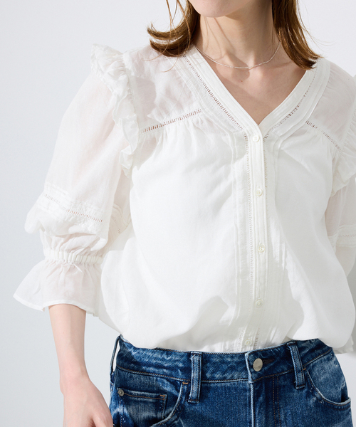 SLOBE IENA(スローブイエナ)の「《WEB限定/追加》コットンレーヨンレースブラウス(シャツ/ブラウス・レディース・ブラック/ホワイト/ブラウン・FREE)」の9枚目の写真