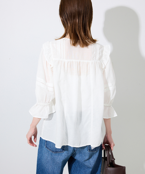 SLOBE IENA(スローブイエナ)の「《WEB限定/追加》コットンレーヨンレースブラウス(シャツ/ブラウス・レディース・ブラック/ホワイト/ブラウン・FREE)」の11枚目の写真