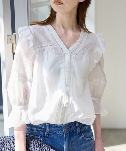 SLOBE IENA(スローブイエナ)の「《WEB限定/追加》コットンレーヨンレースブラウス(シャツ/ブラウス・レディース・ブラック/ホワイト/ブラウン・FREE)」の16枚目の写真
