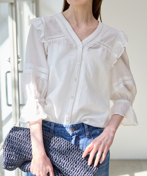 SLOBE IENA(スローブイエナ)の「《WEB限定/追加》コットンレーヨンレースブラウス(シャツ/ブラウス・レディース・ブラック/ホワイト/ブラウン・FREE)」の18枚目の写真