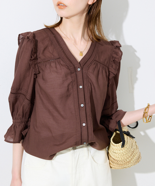 SLOBE IENA(スローブイエナ)の「《WEB限定/追加》コットンレーヨンレースブラウス(シャツ/ブラウス・レディース・ブラック/ホワイト/ブラウン・FREE)」の19枚目の写真
