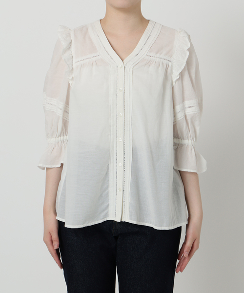 SLOBE IENA(スローブイエナ)の「《WEB限定/追加》コットンレーヨンレースブラウス(シャツ/ブラウス・レディース・ブラック/ホワイト/ブラウン・FREE)」の5枚目の写真