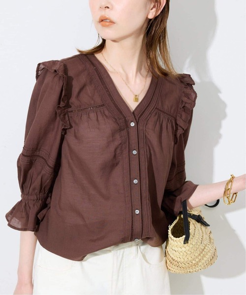 SLOBE IENA(スローブイエナ)の「《WEB限定/追加》コットンレーヨンレースブラウス(シャツ/ブラウス・レディース・ブラック/ホワイト/ブラウン・FREE)」の1枚目の写真