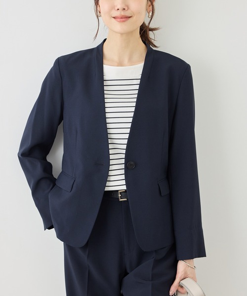 ROPE' PICNIC(ロペピクニック)の「リネンライクシリーズ ドライタッチノーラペルジャケット/UVカット・接触冷感・防シワ(ノーカラージャケット・レディース・ネイビー/ブラウン/グレー系その他・S/M/L)」の3枚目の写真
