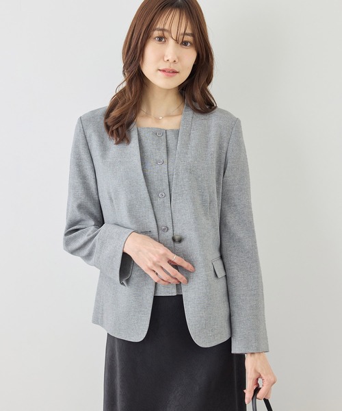 ROPE' PICNIC(ロペピクニック)の「リネンライクシリーズ ドライタッチノーラペルジャケット/UVカット・接触冷感・防シワ(ノーカラージャケット・レディース・ネイビー/ブラウン/グレー系その他・S/M/L)」の6枚目の写真