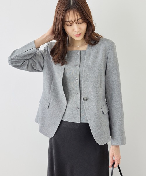 ROPE' PICNIC(ロペピクニック)の「リネンライクシリーズ ドライタッチノーラペルジャケット/UVカット・接触冷感・防シワ(ノーカラージャケット・レディース・ネイビー/ブラウン/グレー系その他・S/M/L)」の8枚目の写真