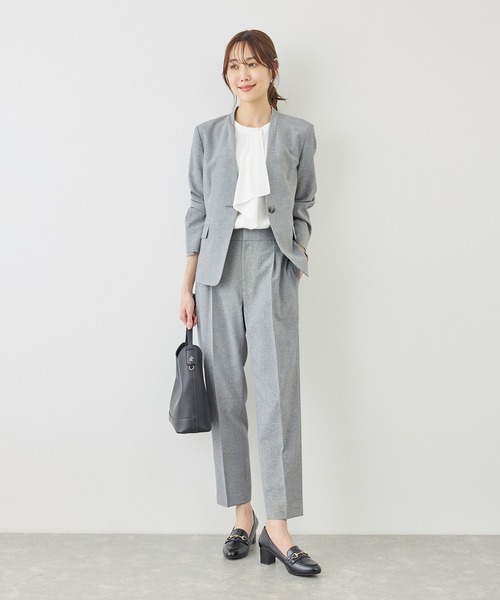 ROPE' PICNIC(ロペピクニック)の「リネンライクシリーズ ドライタッチノーラペルジャケット/UVカット・接触冷感・防シワ(ノーカラージャケット・レディース・ネイビー/ブラウン/グレー系その他・S/M/L)」の12枚目の写真