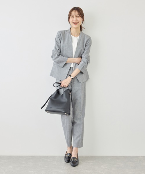 ROPE' PICNIC(ロペピクニック)の「リネンライクシリーズ ドライタッチノーラペルジャケット/UVカット・接触冷感・防シワ(ノーカラージャケット・レディース・ネイビー/ブラウン/グレー系その他・S/M/L)」の13枚目の写真