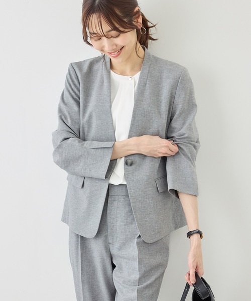 ROPE' PICNIC(ロペピクニック)の「リネンライクシリーズ ドライタッチノーラペルジャケット/UVカット・接触冷感・防シワ(ノーカラージャケット・レディース・ネイビー/ブラウン/グレー系その他・S/M/L)」の14枚目の写真