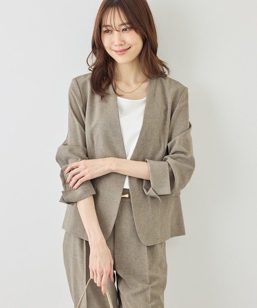 ROPE' PICNIC(ロペピクニック)の「リネンライクシリーズ ドライタッチノーラペルジャケット/UVカット・接触冷感・防シワ(ノーカラージャケット・レディース・ネイビー/ブラウン/グレー系その他・S/M/L)」の19枚目の写真