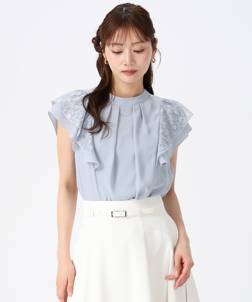 MISCH MASCH(ミッシュマッシュ)の「2026春夏新作 ダブルフリルレース袖ハイネックブラウス(シャツ/ブラウス・レディース・グレー/ブルー/ホワイト/ブラック・フリ-)」の13枚目の写真