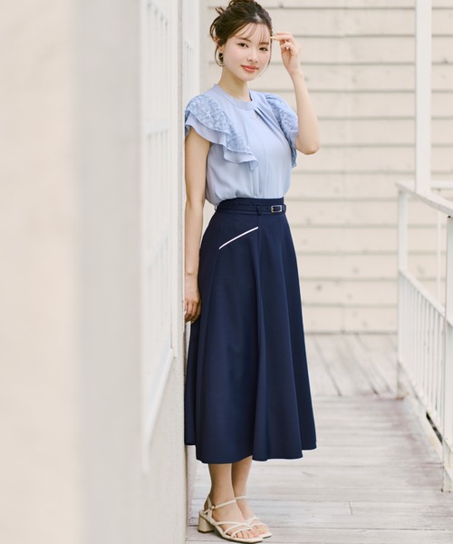 MISCH MASCH(ミッシュマッシュ)の「2026春夏新作 ダブルフリルレース袖ハイネックブラウス(シャツ/ブラウス・レディース・グレー/ブルー/ホワイト/ブラック・フリ-)」の8枚目の写真