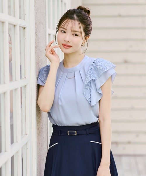 MISCH MASCH(ミッシュマッシュ)の「2026春夏新作 ダブルフリルレース袖ハイネックブラウス(シャツ/ブラウス・レディース・グレー/ブルー/ホワイト/ブラック・フリ-)」の5枚目の写真