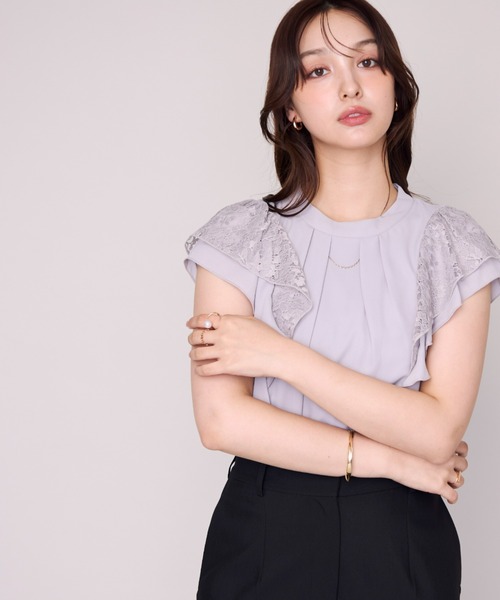 MISCH MASCH(ミッシュマッシュ)の「2026春夏新作 ダブルフリルレース袖ハイネックブラウス(シャツ/ブラウス・レディース・グレー/ブルー/ホワイト/ブラック・フリ-)」の19枚目の写真
