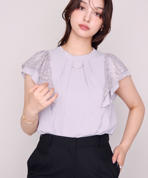 MISCH MASCH(ミッシュマッシュ)の「2026春夏新作 ダブルフリルレース袖ハイネックブラウス(シャツ/ブラウス・レディース・グレー/ブルー/ホワイト/ブラック・フリ-)」の15枚目の写真