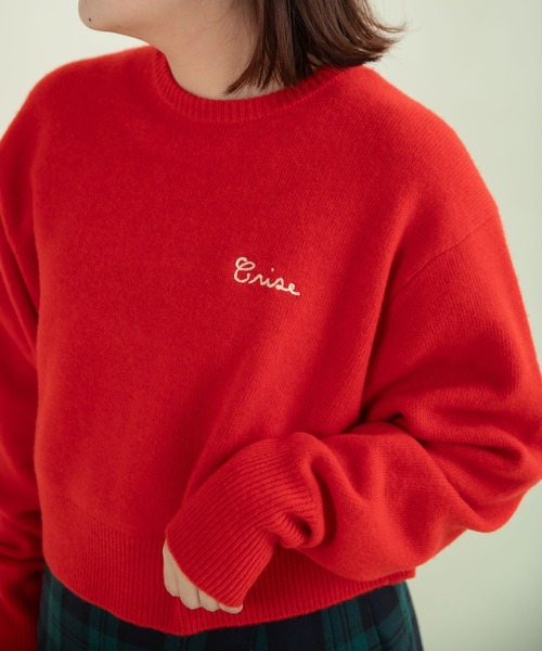 CHILD WOMAN(チャイルドウーマン)の「ラムウール7GG 刺繍入りクルーネックプルオーバー(ニット/セーター・レディース・ブルー/オレンジ/レッド/ネイビー/ホワイト/ピンク・FREE)」の5枚目の写真