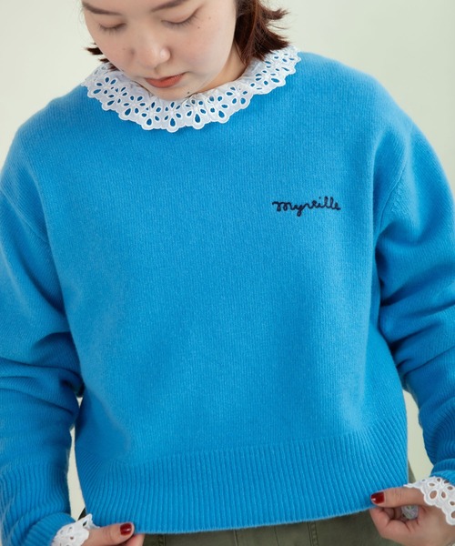 CHILD WOMAN(チャイルドウーマン)の「ラムウール7GG 刺繍入りクルーネックプルオーバー(ニット/セーター・レディース・ブルー/オレンジ/レッド/ネイビー/ホワイト/ピンク・FREE)」の3枚目の写真