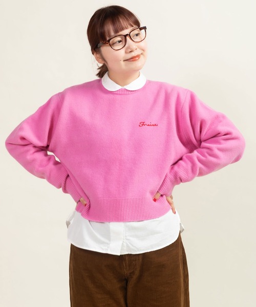 CHILD WOMAN(チャイルドウーマン)の「ラムウール7GG 刺繍入りクルーネックプルオーバー(ニット/セーター・レディース・ブルー/オレンジ/レッド/ネイビー/ホワイト/ピンク・FREE)」の7枚目の写真