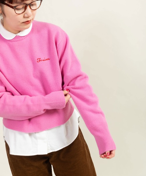 CHILD WOMAN(チャイルドウーマン)の「ラムウール7GG 刺繍入りクルーネックプルオーバー(ニット/セーター・レディース・ブルー/オレンジ/レッド/ネイビー/ホワイト/ピンク・FREE)」の8枚目の写真