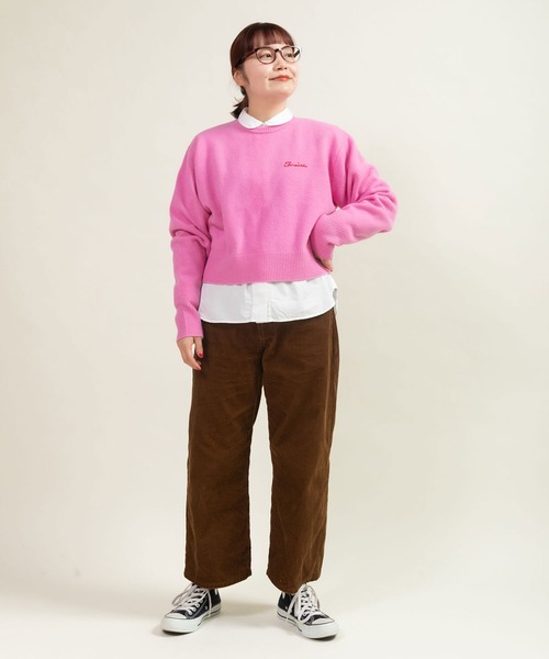 CHILD WOMAN(チャイルドウーマン)の「ラムウール7GG 刺繍入りクルーネックプルオーバー(ニット/セーター・レディース・ブルー/オレンジ/レッド/ネイビー/ホワイト/ピンク・FREE)」の12枚目の写真