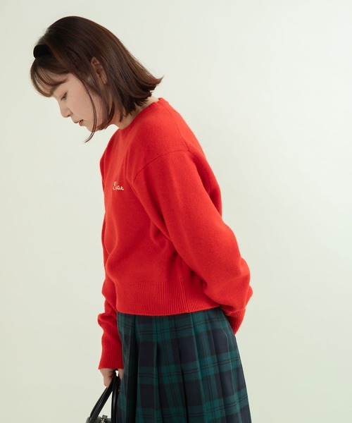 CHILD WOMAN(チャイルドウーマン)の「ラムウール7GG 刺繍入りクルーネックプルオーバー(ニット/セーター・レディース・ブルー/オレンジ/レッド/ネイビー/ホワイト/ピンク・FREE)」の18枚目の写真