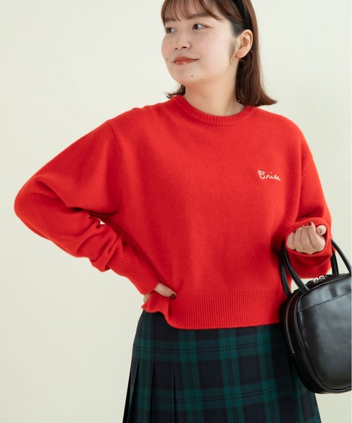 CHILD WOMAN(チャイルドウーマン)の「ラムウール7GG 刺繍入りクルーネックプルオーバー(ニット/セーター・レディース・ブルー/オレンジ/レッド/ネイビー/ホワイト/ピンク・FREE)」の17枚目の写真