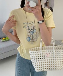 [6color]キャットプリント半袖Tシャツ