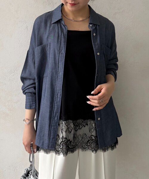 Jena espace merveilleux(ジェナ エスパスメルヴェイユ)の「【裾で差がつく】スクエア裾レースタンク(Tシャツ/カットソー・レディース・ブラック/オフホワイト・FREE)」の1枚目の写真