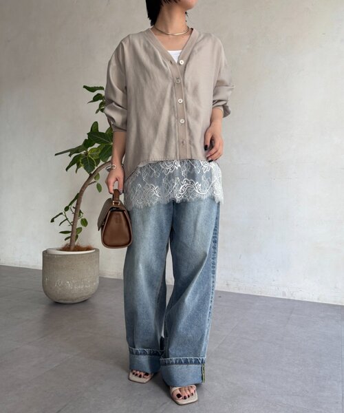 Jena espace merveilleux(ジェナ エスパスメルヴェイユ)の「【裾で差がつく】スクエア裾レースタンク(Tシャツ/カットソー・レディース・ブラック/オフホワイト・FREE)」の5枚目の写真