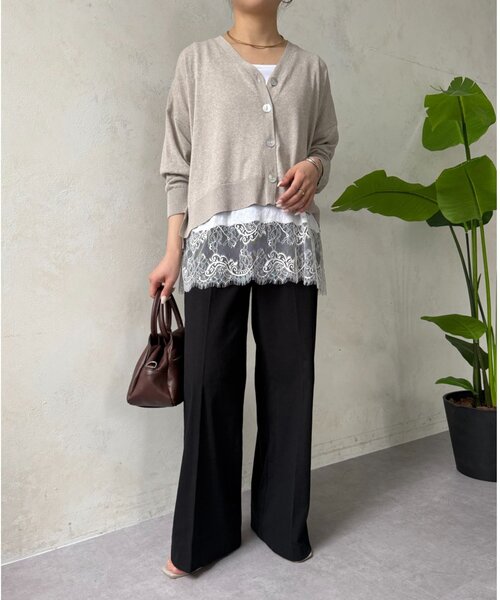 Jena espace merveilleux(ジェナ エスパスメルヴェイユ)の「【裾で差がつく】スクエア裾レースタンク(Tシャツ/カットソー・レディース・ブラック/オフホワイト・FREE)」の8枚目の写真