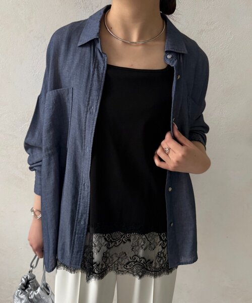 Jena espace merveilleux(ジェナ エスパスメルヴェイユ)の「【裾で差がつく】スクエア裾レースタンク(Tシャツ/カットソー・レディース・ブラック/オフホワイト・FREE)」の20枚目の写真