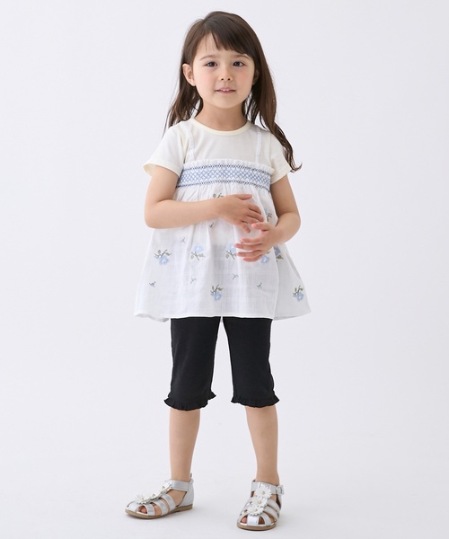 petit main(プティマイン)の「【接触冷感】7分丈裾フリルレギンス(レギンス/スパッツ・キッズ・アイボリー/サックスブルー/トップグレー/ブラック/ライトピンク/グリーン/ホワイト系/チャコール・80cm/100cm/90cm/130cm/120cm/110cm)」の3枚目の写真