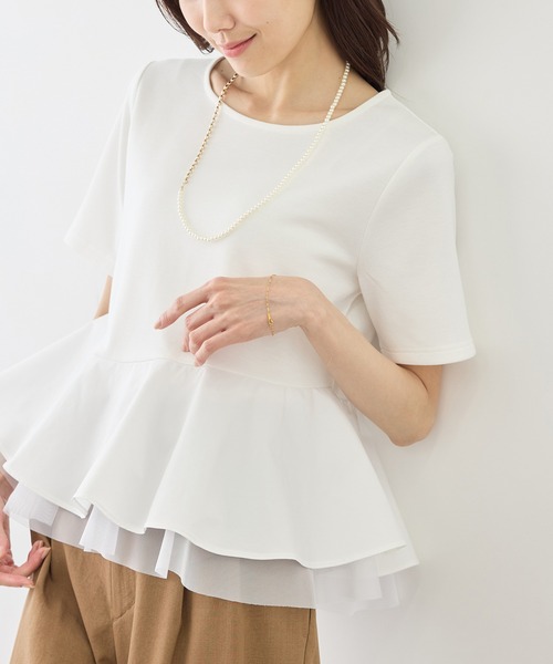 ROPE' PICNIC（ロペピクニック）の「裾フリル異素材ドッキングカットトップス（Tシャツ/カットソー・レディース・ホワイト/ブラック/クリーム・FREE）」の2枚目の写真