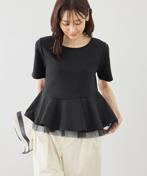 ROPE' PICNIC（ロペピクニック）の「裾フリル異素材ドッキングカットトップス（Tシャツ/カットソー・レディース・ホワイト/ブラック/クリーム・FREE）」の3枚目の写真