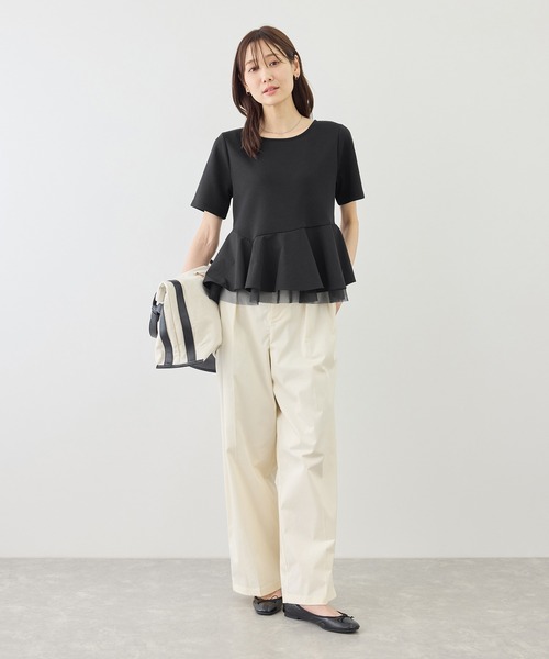 ROPE' PICNIC（ロペピクニック）の「裾フリル異素材ドッキングカットトップス（Tシャツ/カットソー・レディース・ホワイト/ブラック/クリーム・FREE）」の4枚目の写真
