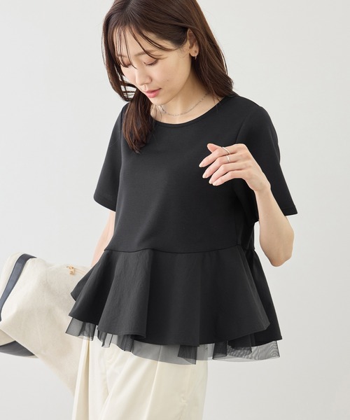 ROPE' PICNIC（ロペピクニック）の「裾フリル異素材ドッキングカットトップス（Tシャツ/カットソー・レディース・ホワイト/ブラック/クリーム・FREE）」の6枚目の写真