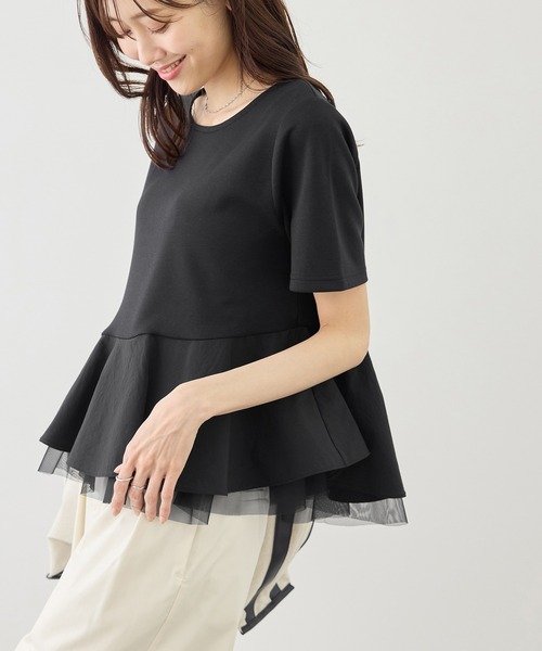 ROPE' PICNIC（ロペピクニック）の「裾フリル異素材ドッキングカットトップス（Tシャツ/カットソー・レディース・ホワイト/ブラック/クリーム・FREE）」の7枚目の写真
