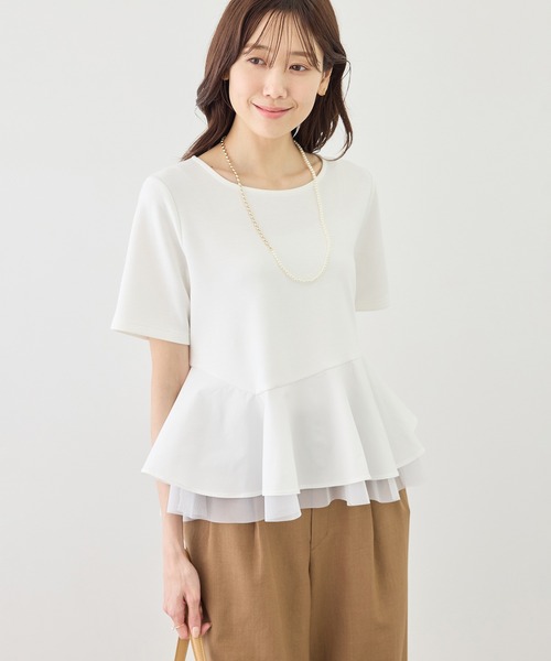 ROPE' PICNIC（ロペピクニック）の「裾フリル異素材ドッキングカットトップス（Tシャツ/カットソー・レディース・ホワイト/ブラック/クリーム・FREE）」の12枚目の写真